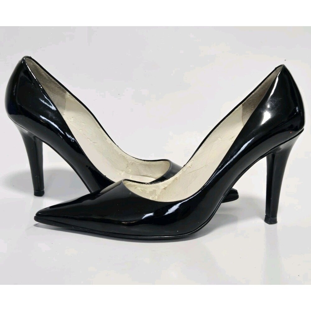 Ralph Lauren Heels Womens 7.5 M Black Patent Peep-Toe Stiletto Pumps Dress